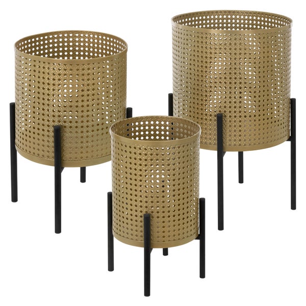 ML-Design Blumenständer 3er Set Schwarz-Gold, aus Stahl, Metall Pflanzenständer, Blumentopfständer mit Übertopf, Blumentopfhalter 3-tlg, Pflanztopf Dekoständer Blumensäule Blumenhocker Pflanzenhocker