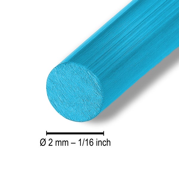 Rundstab mit einem Durchmesser von 2 Millimeter oder 1/16 Zoll.