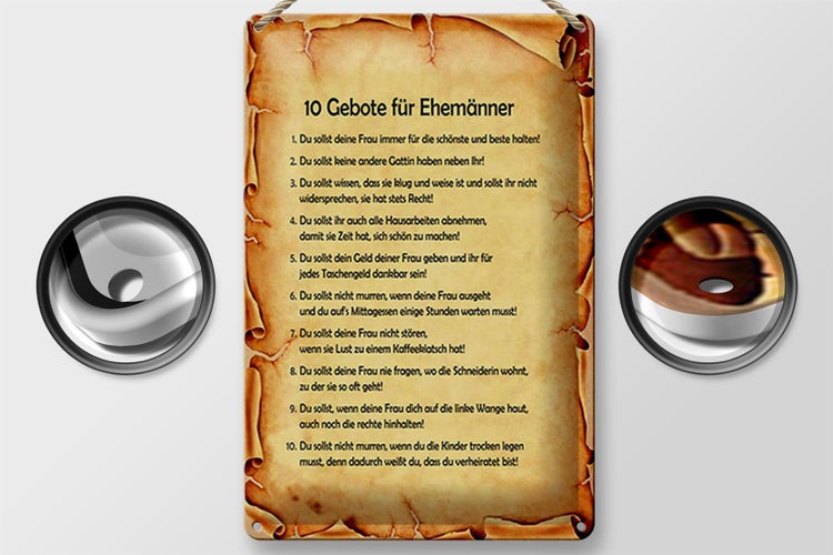 Blechschild Spruch 20x30cm 10 Gebote für Ehemänner