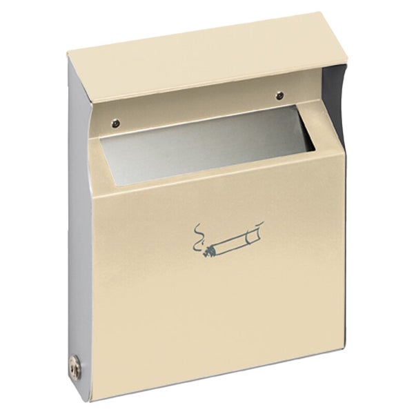 Wandaschenbecher aus Metall in Beige mit Zigarettensymbol und seitlichem Schloss.