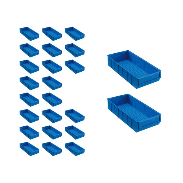 PROREGAL SuperSparSet 24 x Blaue Indurstriebox 400 B HxBxT 8,1 x 18,3 x 40 cm 4,7 Liter Sortimentskasten