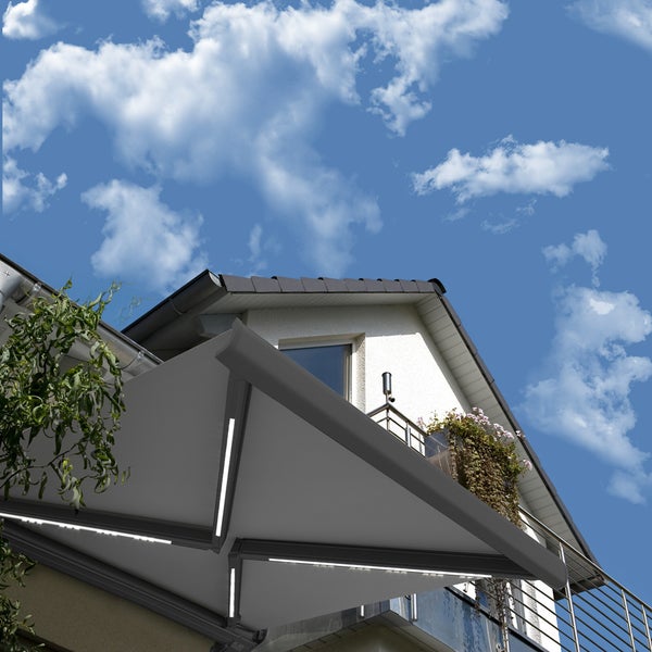 Home Deluxe - LED Vollkassettenmarkise ELOS - Anthrazit, 395 x 300 cm - inkl. Wind- und Sonnensensor, Fernbedienung, Handkurbel, Montagematerial I Terrassenüberdachung Sonnenschutz Windschutz