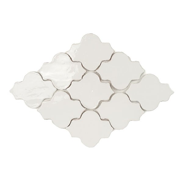 Set aus acht glänzenden Fliesen in orientalischer Kachelform für die Wandverkleidung.