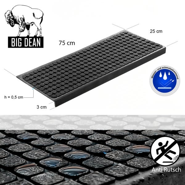 BigDean 3 Stück Stufenmatten aus Gummi – 75 x 25 cm – Outdoor Treppenstufenmatten – Anti Rutsch Gummimatten Wild Design
