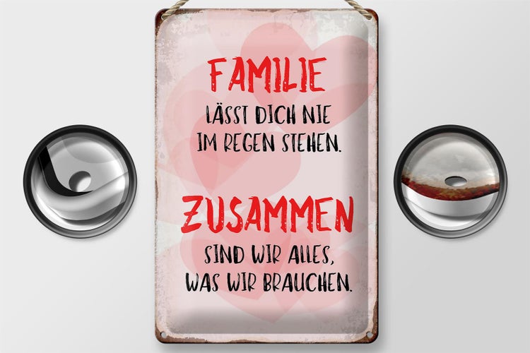 Blechschild Spruch 20x30cm Familie lässt dich nie im Regen