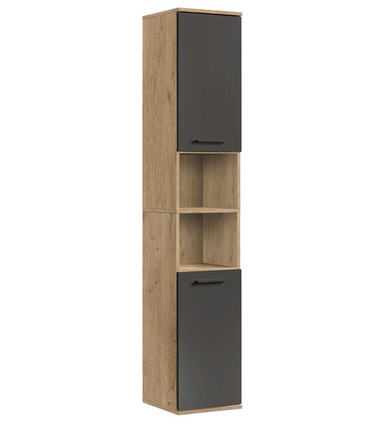 mokebo Bad Hochschrank 'Der Kapitän', Badezimmerschrank in 180x33x34 (HxBxT in cm) in Eiche Schwarz