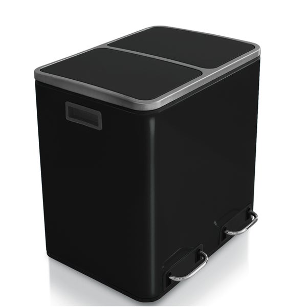 FLOORDIREKT Mülleimer Felix - aus Edelstahl - Trennsystem - mit Schließdämpfer - 2 x 30 Liter - Schwarz