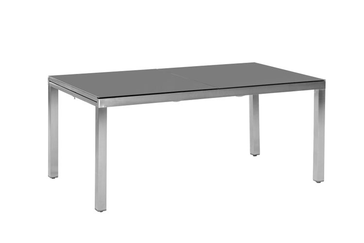 Gartentisch, 150 x 90 cm, graue Glasplatte, Edelstahl