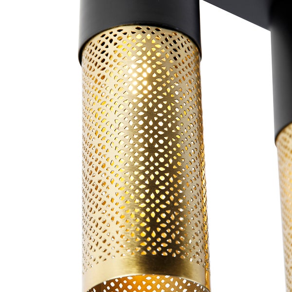 Detailansicht einer Deckenleuchte mit zylinderförmigem, perforiertem Lampenschirm