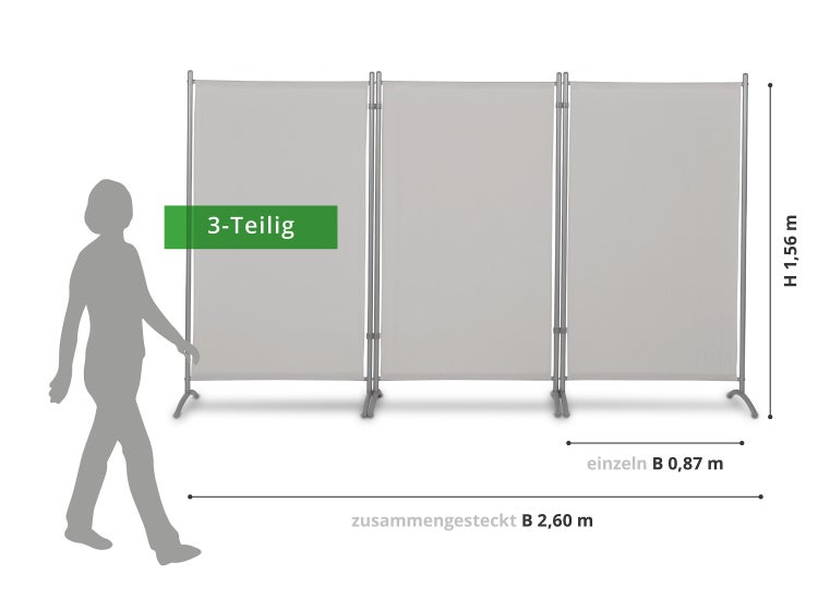 Stellwand 3-teilig, 260 x 156 cm, lichtgrau