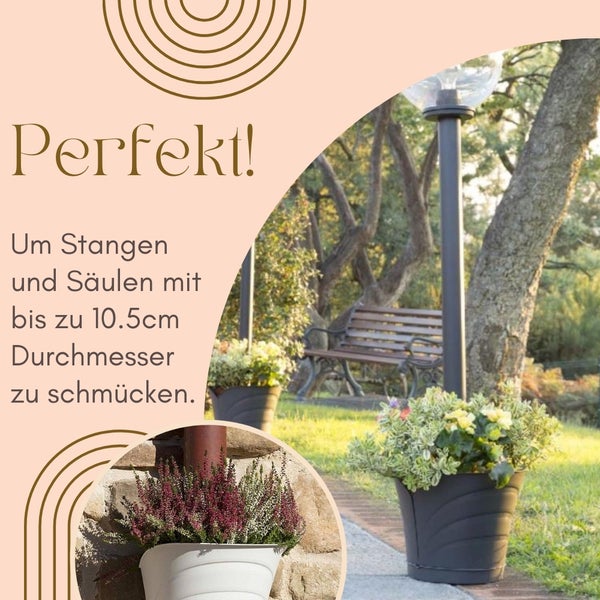 Blumentopf um Säule herum für Pfosten Fallrohr Regenrohr Pflanztopf 2 SET Regenrinne Pflanzgefäß 2 SET Grau