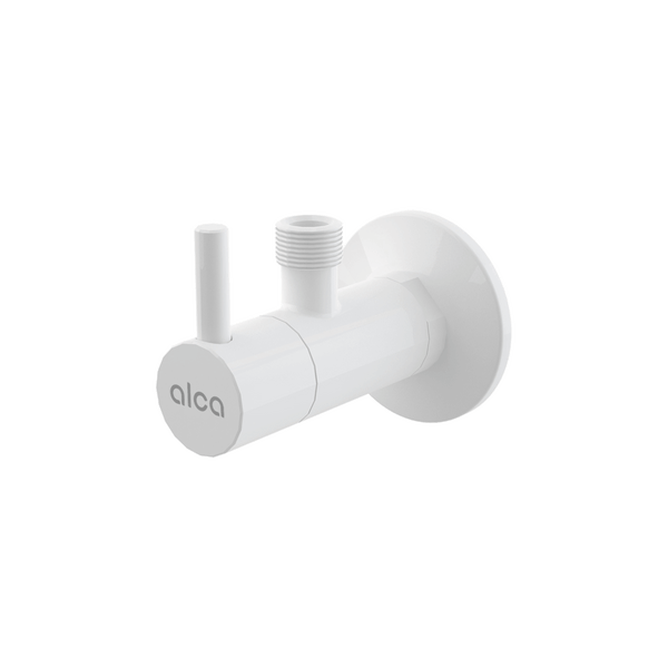 Eckventil aus Kunststoff mit alca Logo
