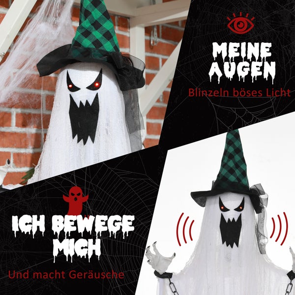 Dekorativer Halloween Geist mit Hut und blinkenden Augen als gruselige Dekoration
