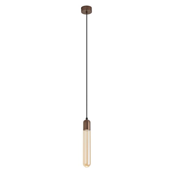 Moderne Pendelleuchte mit zylindrischem Glaskörper und schmaler Fassung zur Deckenmontage