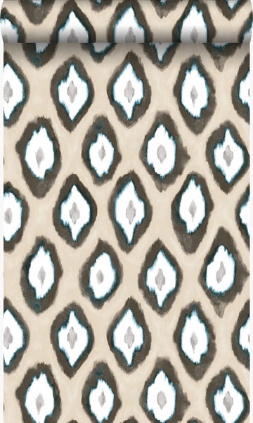 Origin Wallcoverings Tapete Ikat-Motiv Beige und Türkis - 53 cm x 10,05 m - 346915