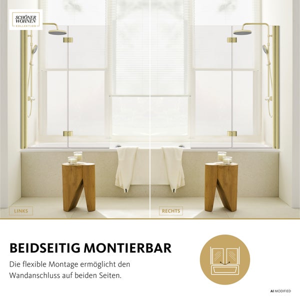 Duschwand für Badewanne mit beidseitiger Montagemöglichkeit aus der Schöner Wohnen Kollektion für flexible Wandanschlüsse im Badezimmer.