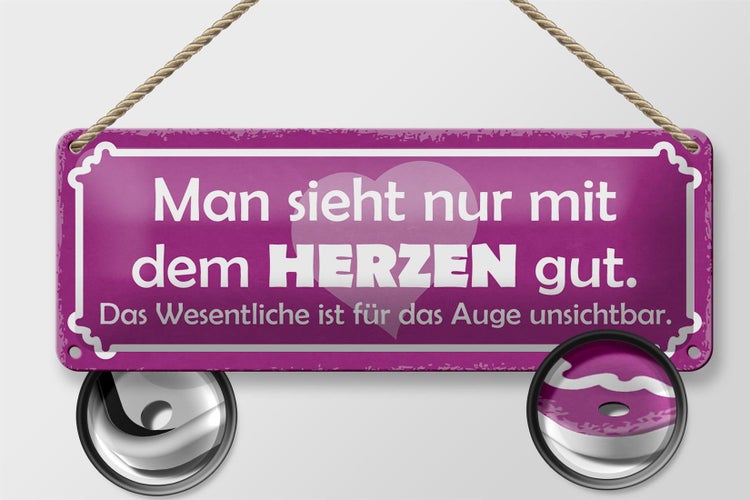 Blechschild Spruch 27x10cm man sieht nur mit dem Herzen gut Dekoration