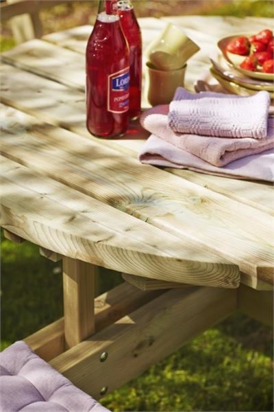 Runder Picknicktisch, Gartentisch, Gartenmöbel  - KDI Holz - 8 Plätze - mit Rückenlehne