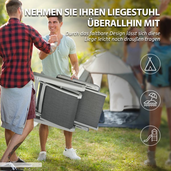 Outsunny Sonnenliege, Klappbare Gartenliege, mit Verstellbarer Fußstütze, Rückenlehne, 62 x 96 x 108 cm, Aluminium, Netzstoff, Dunkelgrau