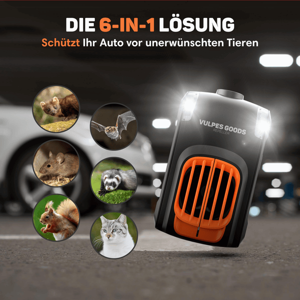 Vulpes Goods Marderschreck Auto - Marderabwehr Ultraschall & Blitzlicht - Marderschutz - 12V Auto, USB - 2 Stück