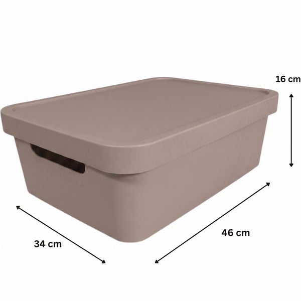 Kunststoff Aufbewahrungsbox mit Deckel, Maße 46 mal 34 mal 16 Zentimeter, ideal zur Organisation im Haushalt