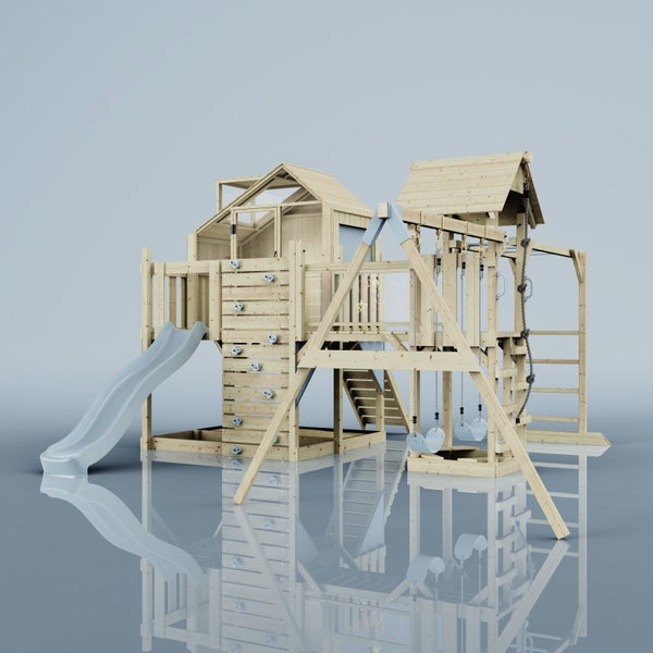 Spielturm aus Holz mit Rutsche, Schaukel und Kletterwand