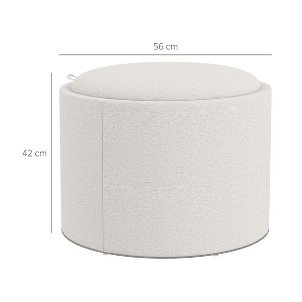 HOMCOM Sitzhocker mit Stauraum Hocker mit Klappdeckel, Runder Fußhocker Sitzwürfel Aufbewahrungsbox Polsterhocker, Leinenoptik 56 x 42 x 42 cm Cremeweiß