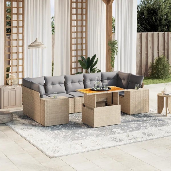 8-tlg. Garten-Sofagarnitur mit Kissen Beige Poly Rattan