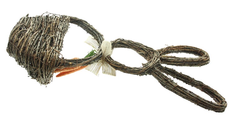 FRANK FLECHTWAREN|Wandhänger Hasenkörbchen, 20 x 11 x 45 cm, RATTAN, METALL, STYROPOR, MAISSTROH