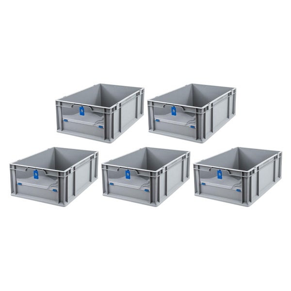 PROREGAL SparSet 5x Eurobox NextGen Insight Cover HxBxT 22 x 40 x 60 44 Liter Niedrig/Blau Eurobehälter Transportbox