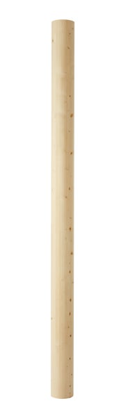 Rundholz aus hellem Nadelholz mit sichtbaren Astlöchern.