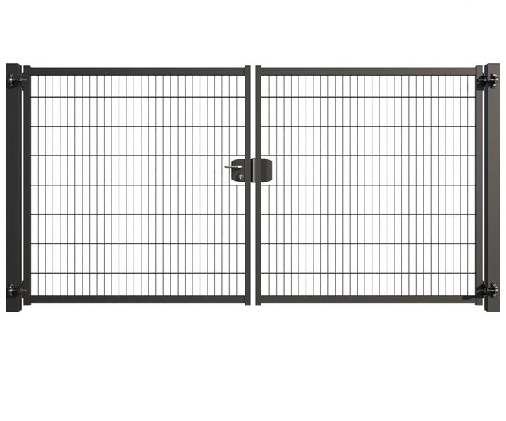 Doppelflügeltor aus Metall mit Gitterstruktur