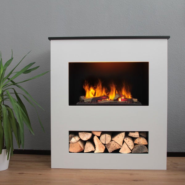 GLOW FIRE Elektrokamin 'Brecht' | Wasserdampf Kamin mit OMC 600 inkl. Holz in weiß | HxBxT: 110x100x50 cm