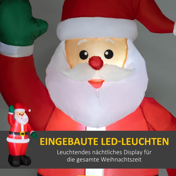 Outsunny Aufblasbar Weihnachtsdeko, 1,84 m Weihnachtsmann mit LED-Beleuchtung, Gartendeko, Selbstaufblasende Weihnachtsbeleuchtung für Innen- und Außenbereich