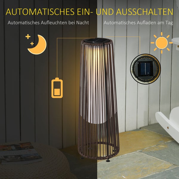 Outsunny Solarlampe, Rattan Solarleuchte, 21,5 x 21,5 x 61 cm, Metall, Braun
