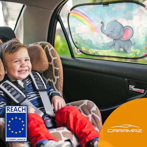 CARAMAZ Sonnenschutz Auto Baby mit UV Schutz, Reach Zertifiziert - Opti-Dark - GSM100+ inkl. Saugnapf - Verdunklung 51x31cm, 2 Stück