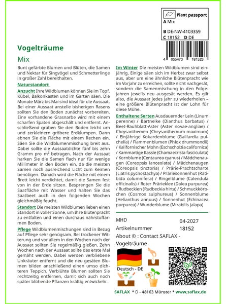 SAFLAX  - Vogelträume - Mix - 1000 Samen