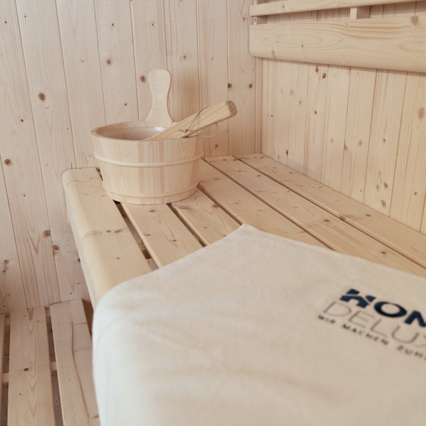 Home Deluxe - Traditionelle Sauna - Shadow M - 120 x 120 x 190 cm - für 2 Personen - hochwertiges Fichtenholz, inkl. Saunaofen, Saunazubehör I Dampfsauna Aufgusssauna Finnische Sauna Bio Sauna