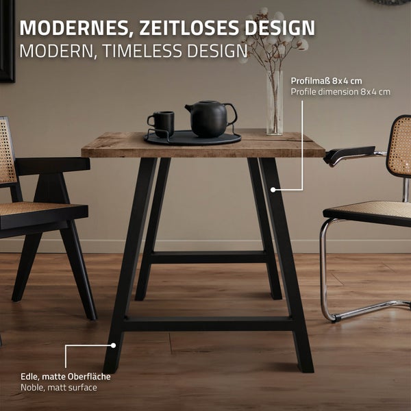 ECD Germany 2x Tischbeine A-Form A-Design, 70 x 72 cm, Schwarz, aus pulverbeschichtetem Stahl, Industriedesign, Metall Tischkufen Tischuntergestell Tischgestell Möbelfüße, für Esstisch Schreibtisch