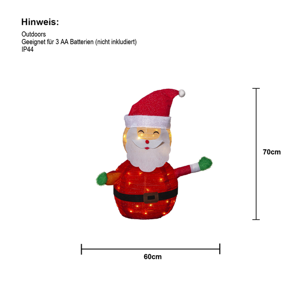 Weihnachtsmann Dekofigur mit LED Beleuchtung für den Außenbereich, 70 Zentimeter hoch