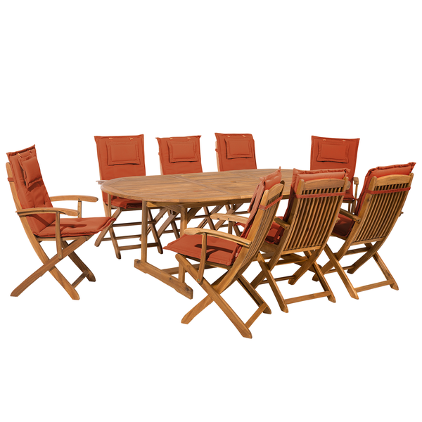 Gartenmöbel Set 8-Sitzer MAUI inkl. Kissen Akazienholz Dunkelrot