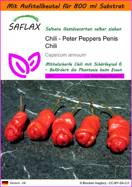 SAFLAX Garden in the bag - Chili - Peter Peppers Penis Chili - Capsicum annuum - 10 Samen - Mit Anzuchtsubstrat im praktischen, selbst aufstellenden Beutel