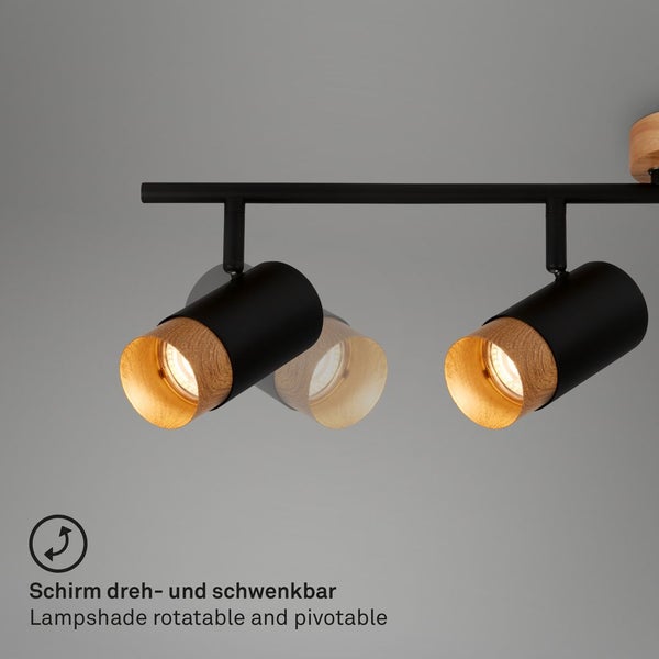 Spotlight, black, with wood, excl. 4xGU10/max.9W