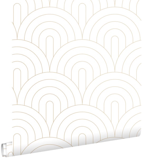 ESTAhome Tapete Art Decó Muster Weiß und Gold - 0,53 x 10,05 m - 139215