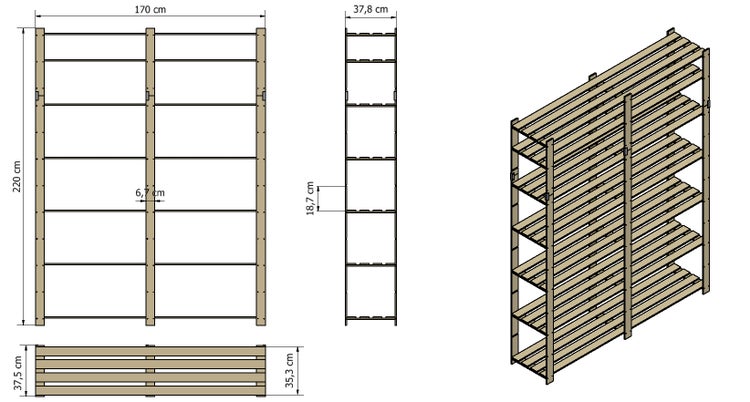 PROREGAL Holzregal Pinepeak HxBxT 220 x 170 x 38 cm 7 Fachboden 1,2 cm Dickes Kiefernholz Braun
