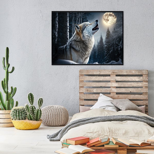 Bilder mit Rahmen Wolf Wald Tiere PPR14751O1 Wandbilder Wohnzimmer Schlafzimmer 100x70 cm