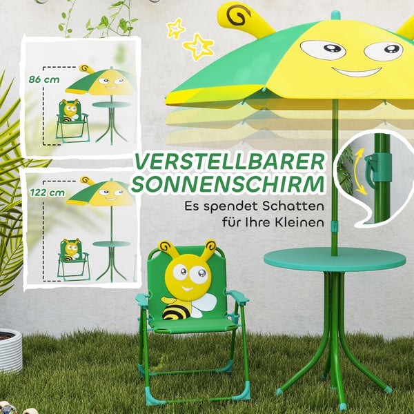 Verstellbarer Kindersonnenschirm mit Tisch und Stuhl im Bienendesign für den Garten