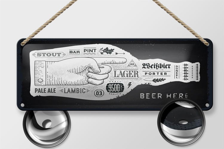 Blechschild Spruch Beer here Flasche Bier 27x10cm