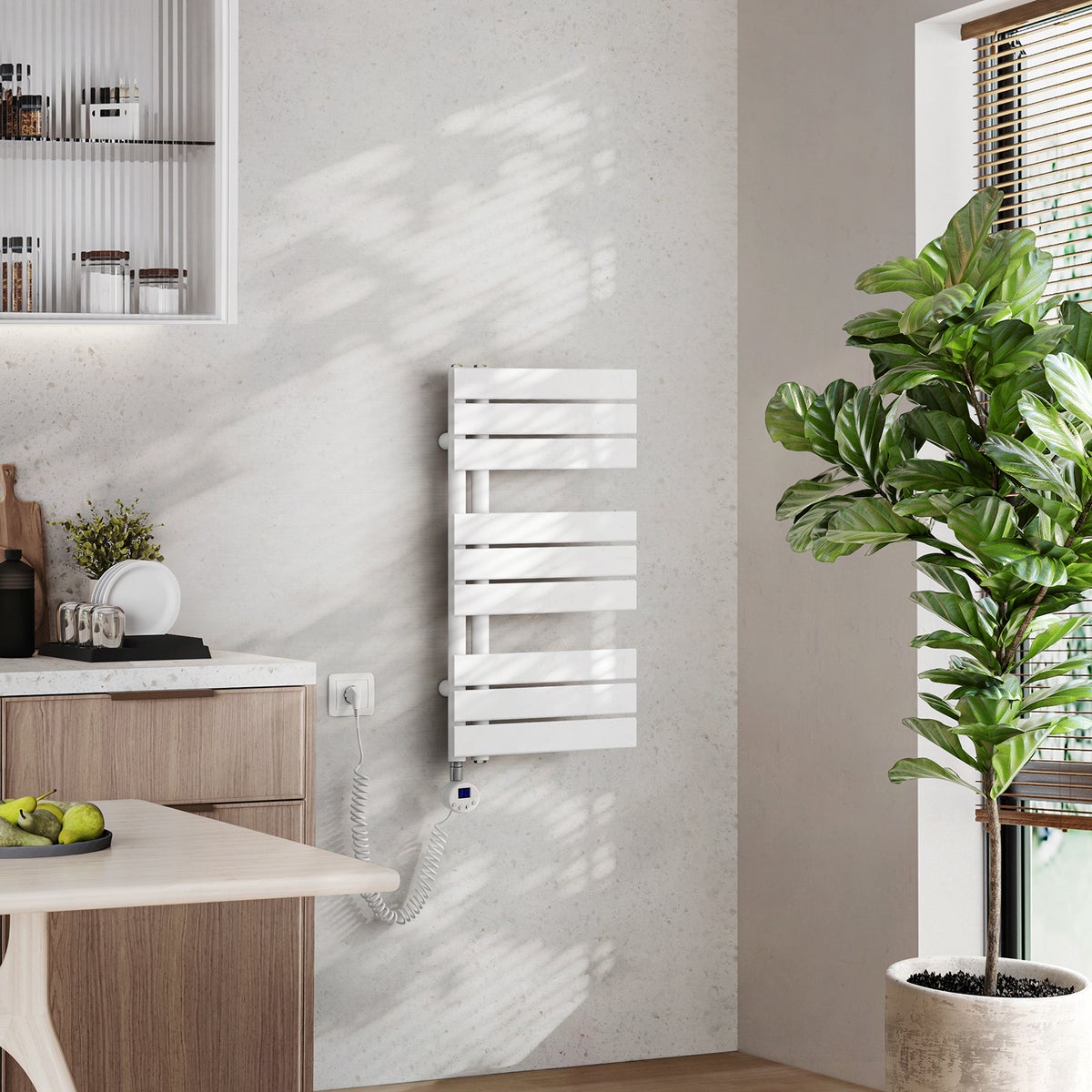 EMKE Badheizkörper Elektrisch mit Thermostat, Handtuchheizkörper Panel inkl Heizstab mit timer, Weiß, 762x400mm