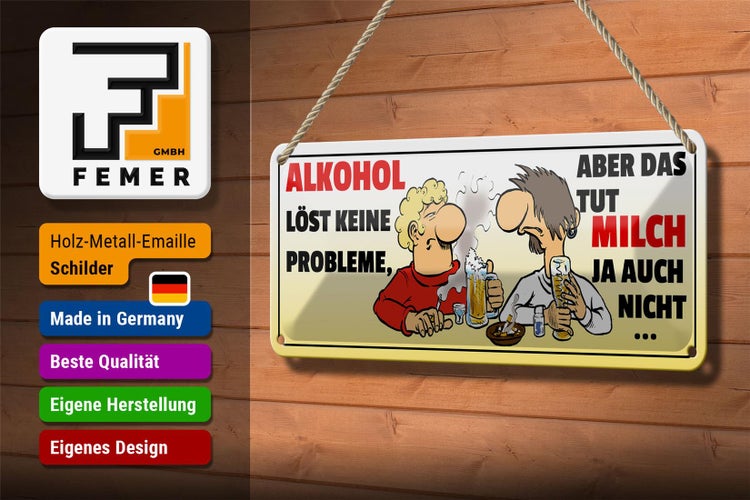 Blechschild Spruch 27x10cm löst keine Probleme Dekoration